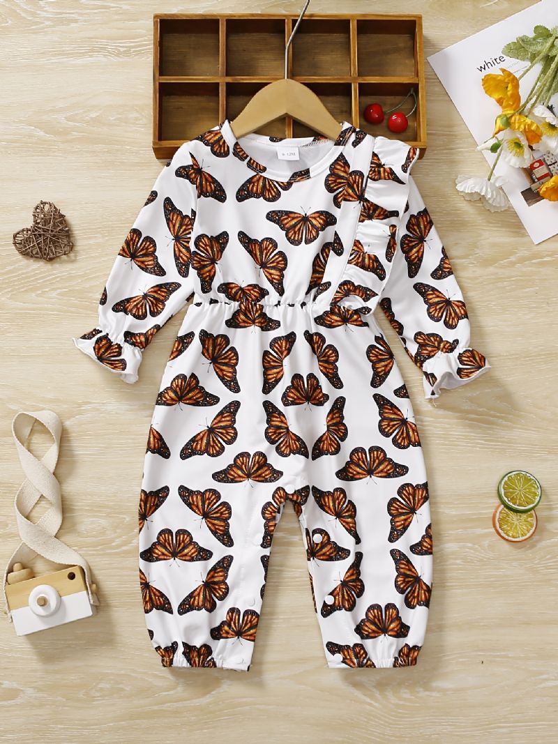 Baby Piger Romper Butterfly Print Flæse Langærmet Jumpsuit Børnetøj