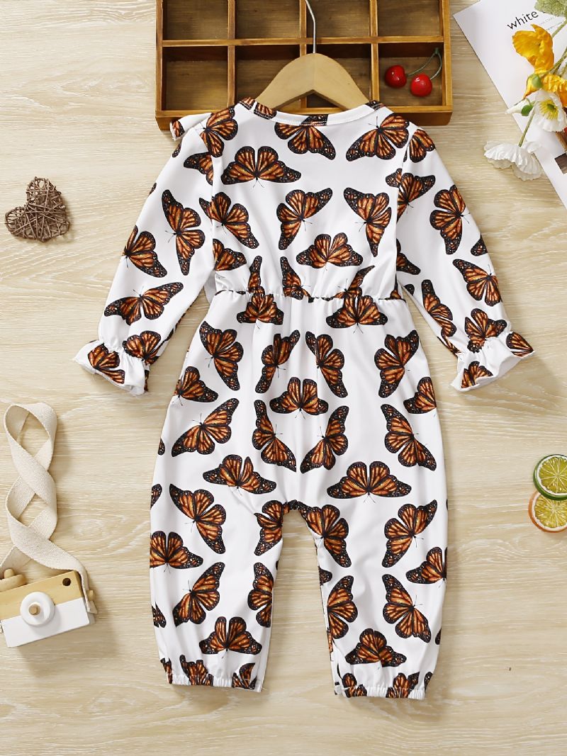 Baby Piger Romper Butterfly Print Flæse Langærmet Jumpsuit Børnetøj