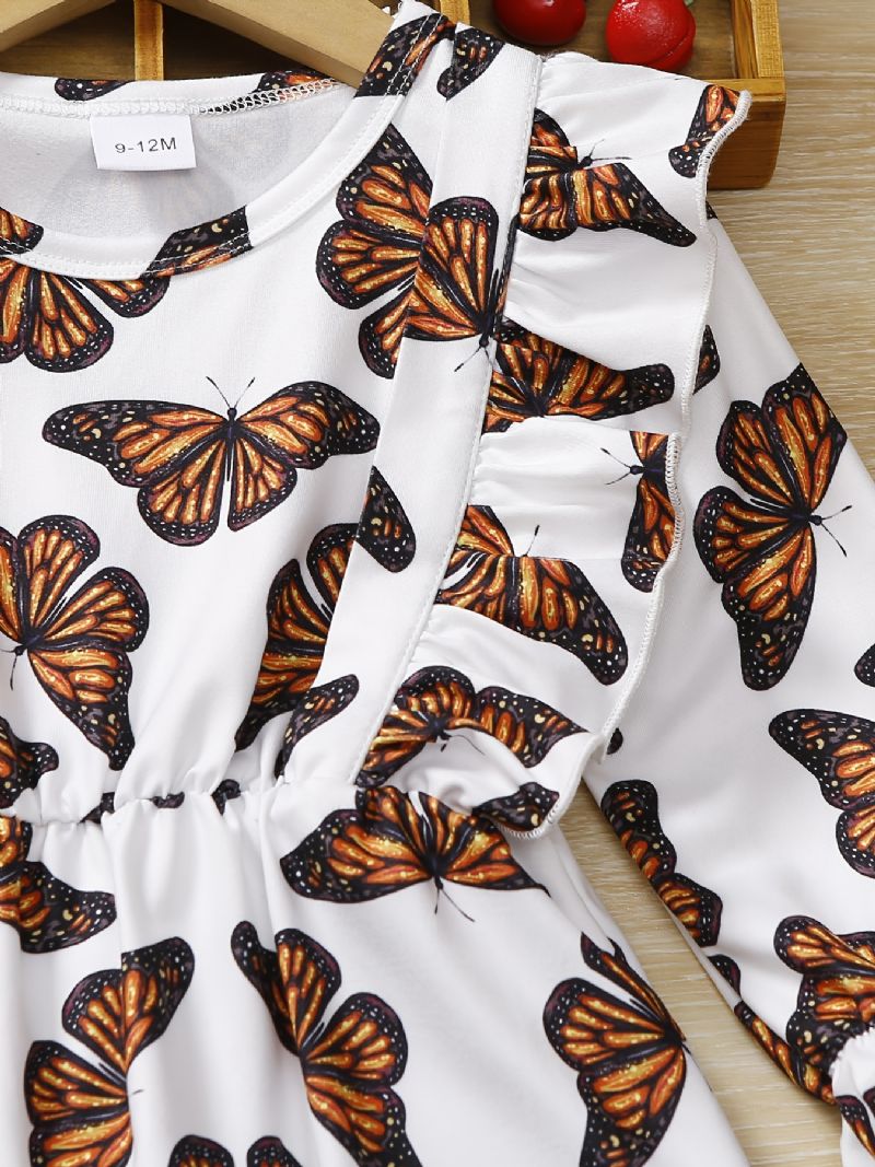 Baby Piger Romper Butterfly Print Flæse Langærmet Jumpsuit Børnetøj