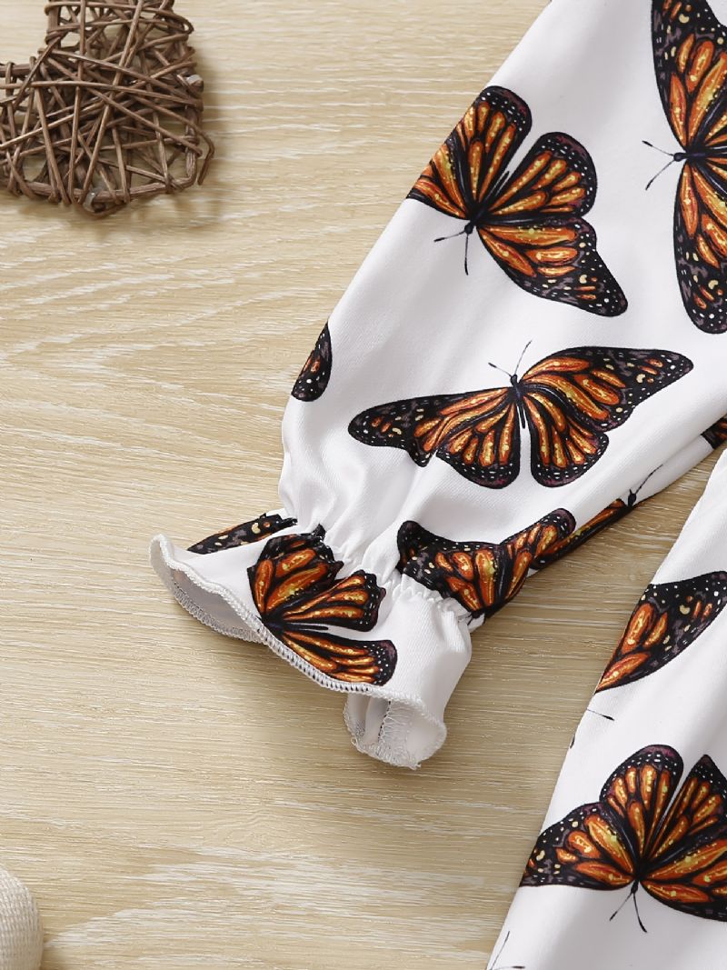 Baby Piger Romper Butterfly Print Flæse Langærmet Jumpsuit Børnetøj