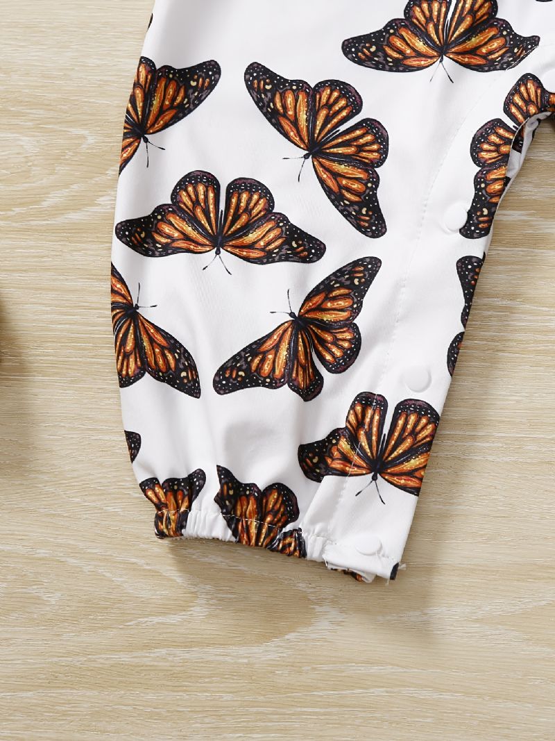 Baby Piger Romper Butterfly Print Flæse Langærmet Jumpsuit Børnetøj