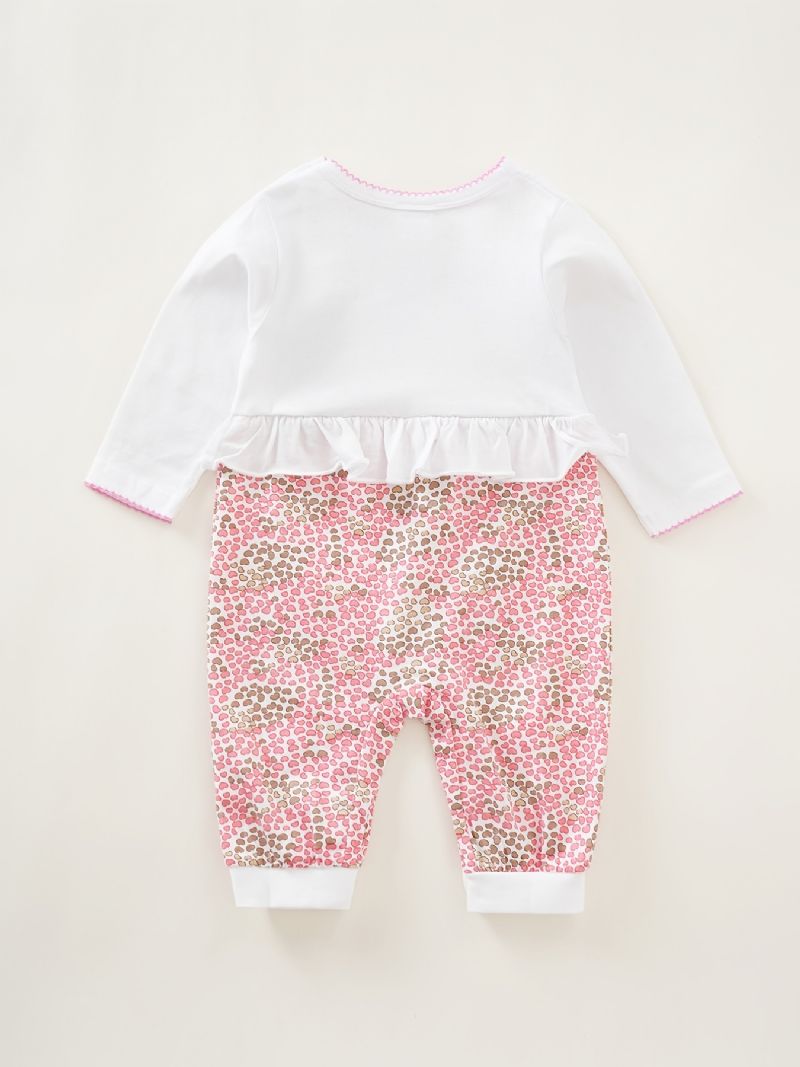 Baby Piger Rompers Søde Tegneserie Dyr Langærmet Blomster Trim Rund Hals Jumpsuit