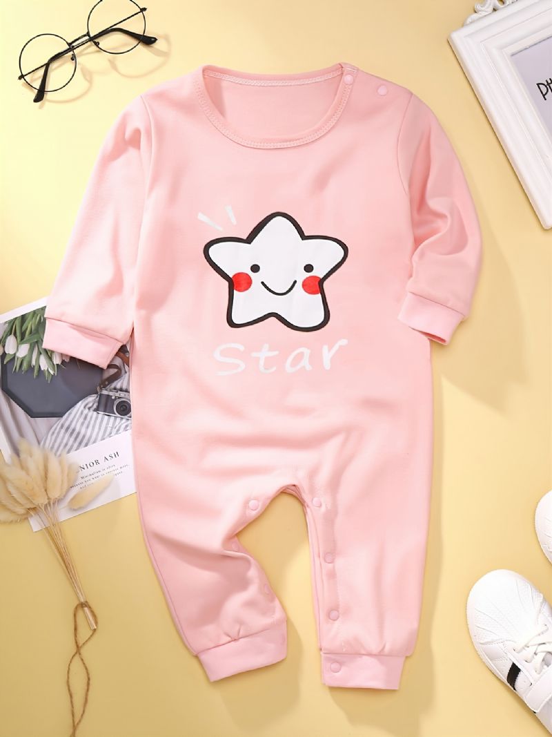 Baby Piger Sød Stjerne Print Romper Langærmet Tegneserie Jumpsuit Til Vinter Pink