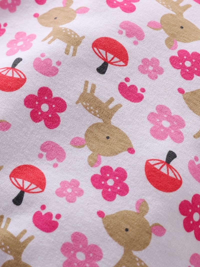 Baby Piger Sød Tegneserie Blomster Hjorte Print Romper Langærmet Rundhals Casual Jumpsuit