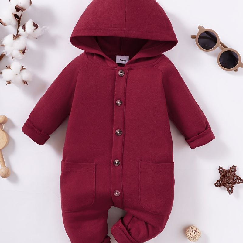 Baby Piger Solid Crew Neck Hætte Jumpsuit Romper Babytøj