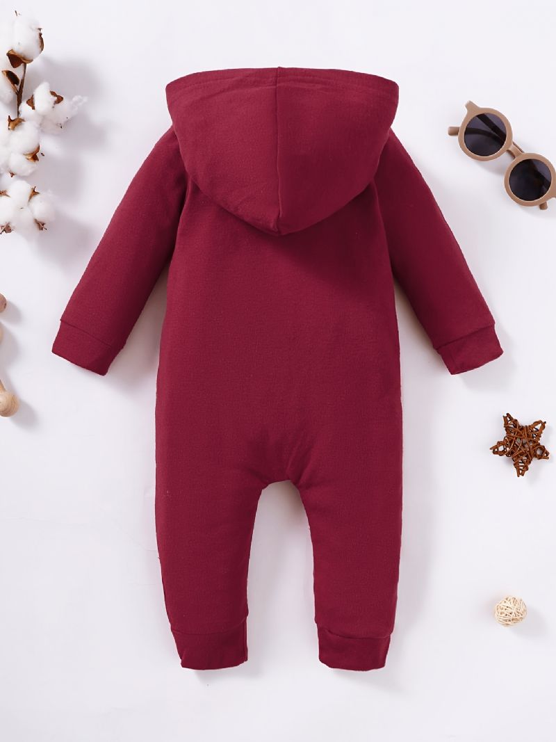 Baby Piger Solid Crew Neck Hætte Jumpsuit Romper Babytøj