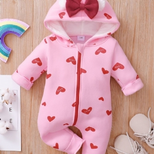 Baby Piger Sweet Heart Print Hættetrøje Langærmet Jumpsuit