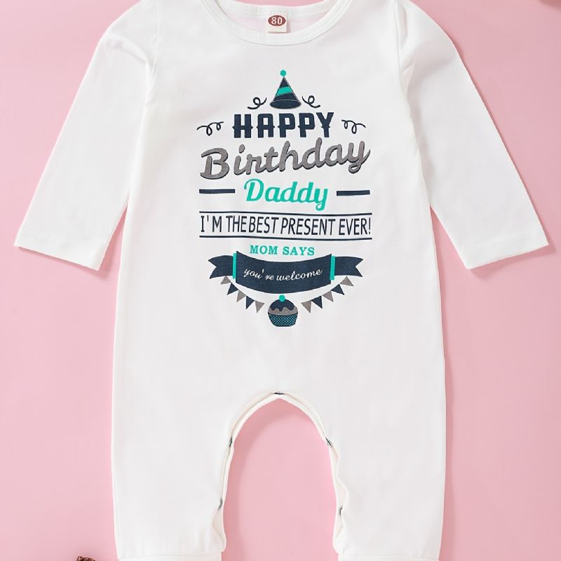 Baby Piger Tillykke Med Fødselsdagen Daddy Printed Langærmet Jumpsuit Romper