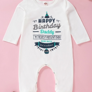 Baby Piger Tillykke Med Fødselsdagen Daddy Printed Langærmet Jumpsuit Romper