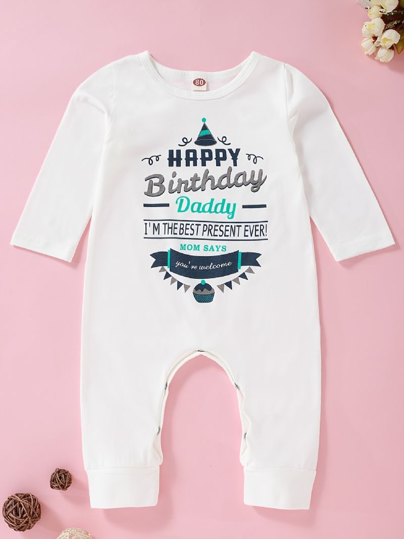Baby Piger Tillykke Med Fødselsdagen Daddy Printed Langærmet Jumpsuit Romper