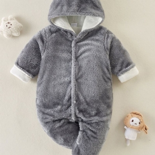 Baby Plys Langærmet Jumpsuit I Imiteret Pels Med Bjørneører Design Til Efterår Og Vinter Ny