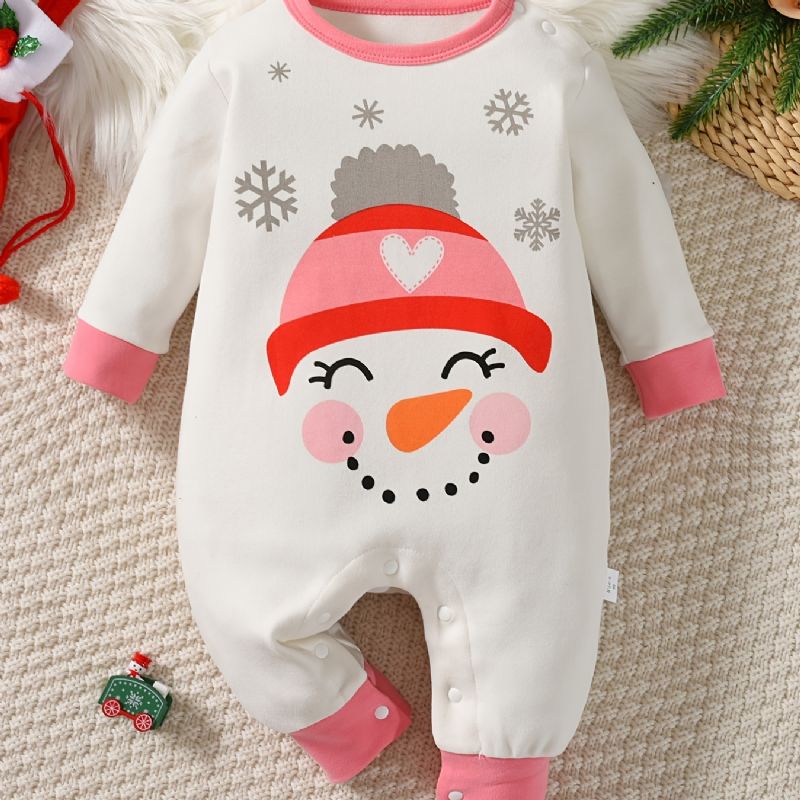 Baby Romper Snowman Print Langærmet Rundhals Jumpsuit Piger Drenge Børn Tøj