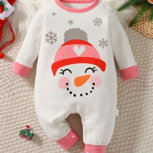 Baby Romper Snowman Print Langærmet Rundhals Jumpsuit Piger Drenge Børn Tøj