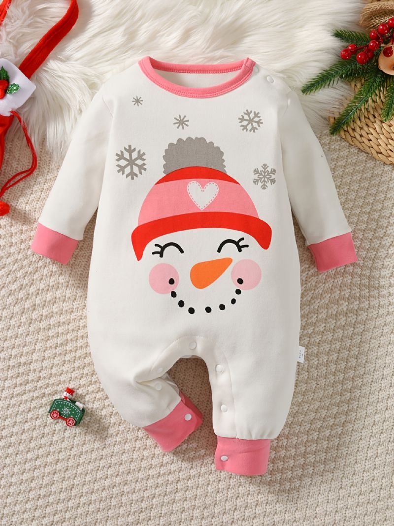 Baby Romper Snowman Print Langærmet Rundhals Jumpsuit Piger Drenge Børn Tøj