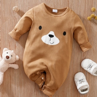 Baby Romper Sød Bear Print Rund Hals Langærmet Jumpsuit Piger Drenge Børn Tøj