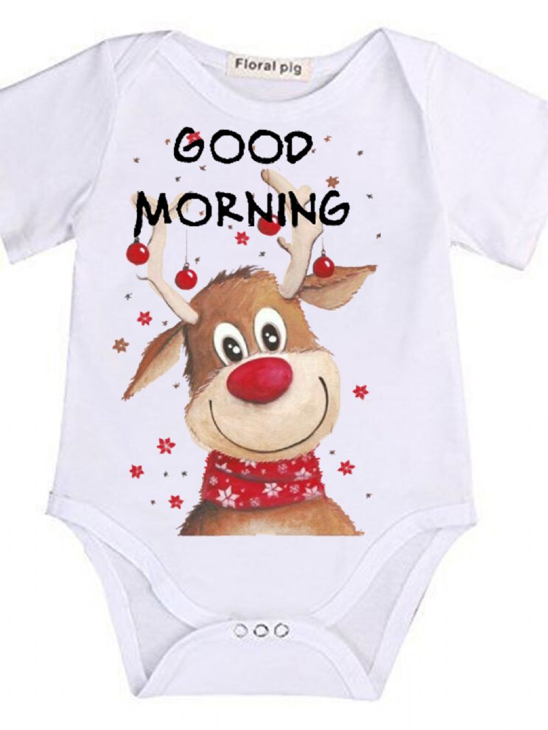Baby Sød Afslappet Tegneserie Elg Print Romper Kortærmet Jumpsuit Til Julefest Drenge Piger Børn Tøj