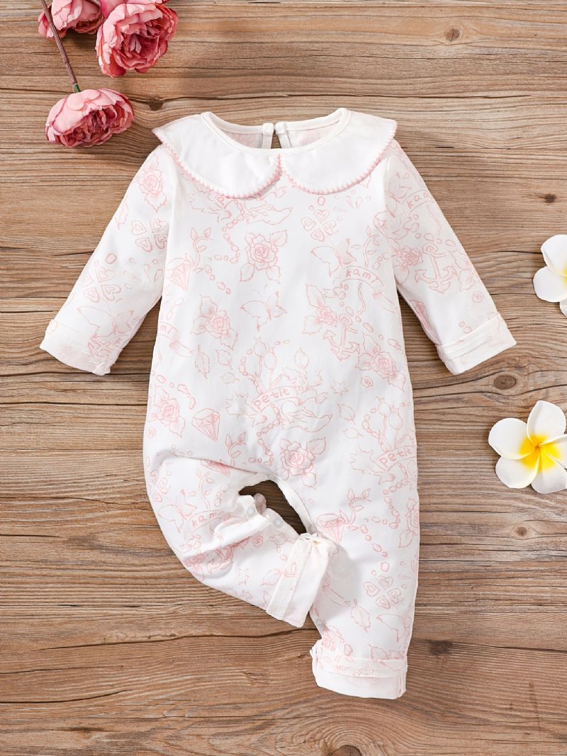 Babypige Flæseærmer Jumpsuit Langærmede Trøjer Med Blomsterprint