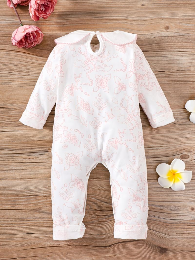 Babypige Flæseærmer Jumpsuit Langærmede Trøjer Med Blomsterprint