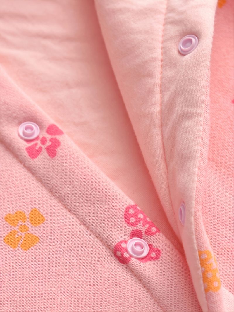 Babypige Pink Sød Sløjfeprint Bomuld Komfortabel Hættedragt Efterår Vinter