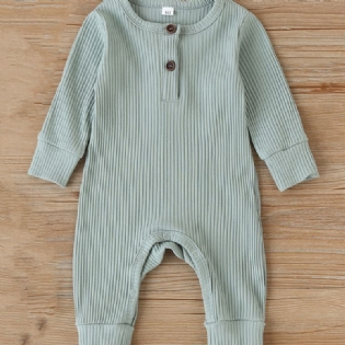 Babypiger Casual Ribbet Romper Solid Langærmet Jumpsuit Børnetøj