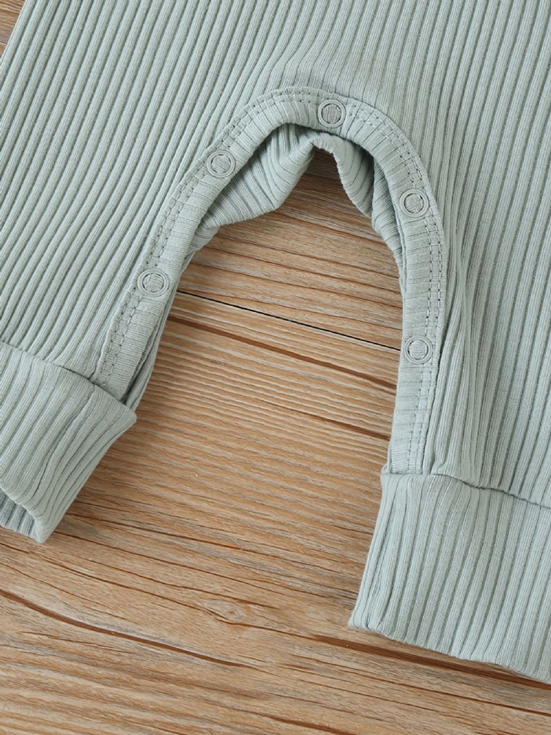Babypiger Casual Ribbet Romper Solid Langærmet Jumpsuit Børnetøj