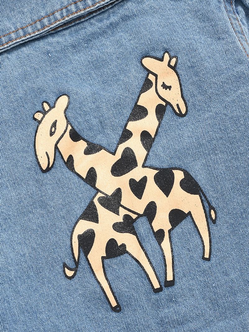 Babypiger Casual Sød Denim Romper Langærmet Lapel Jumpsuit Med Bogstavtryk Til Vinter