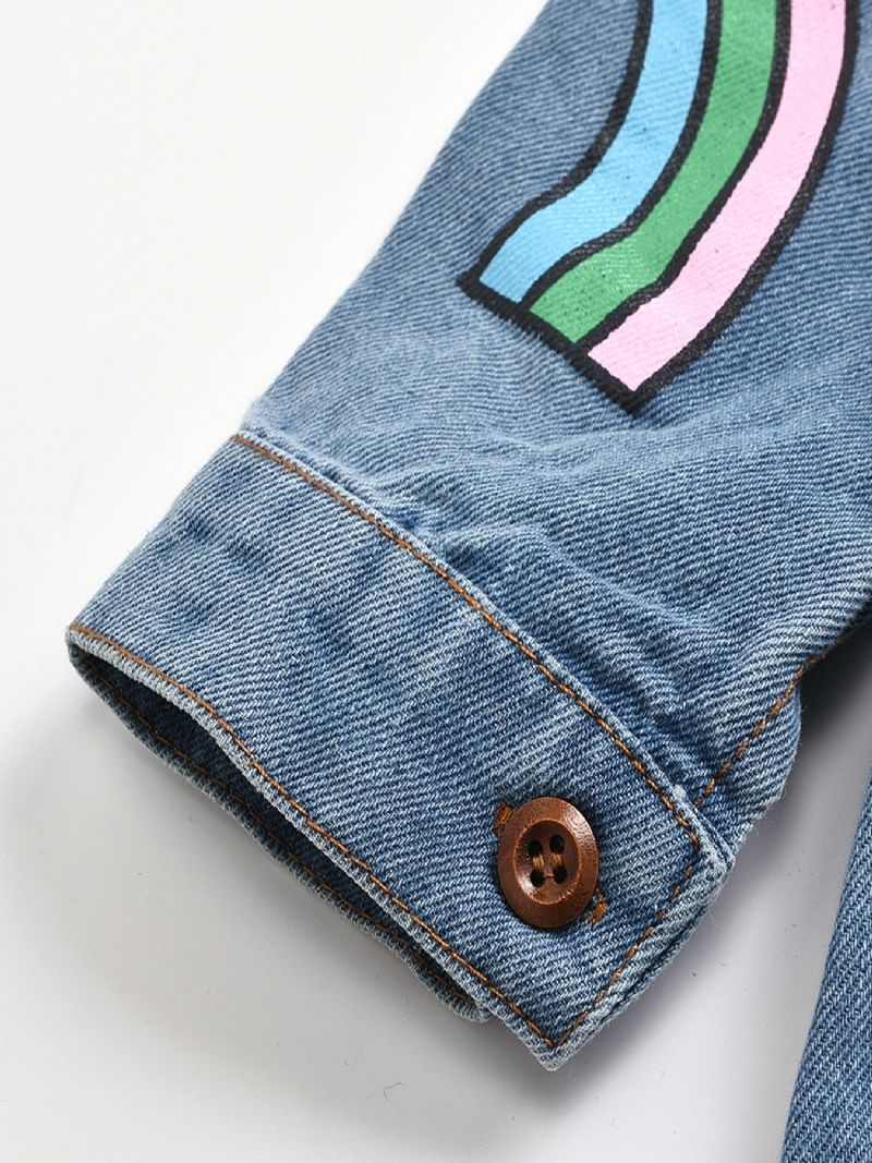 Babypiger Casual Sød Denim Romper Langærmet Lapel Jumpsuit Med Bogstavtryk Til Vinter