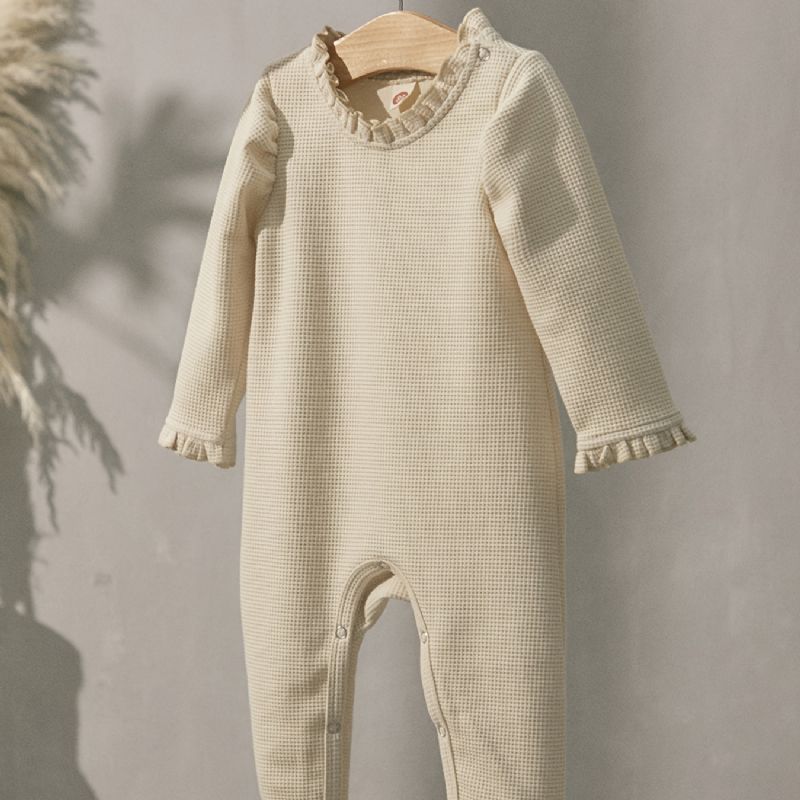 Babypiger Casual Solid Flæsende Rullebukser Langærmet Termisk Jumpsuit Børnetøj
