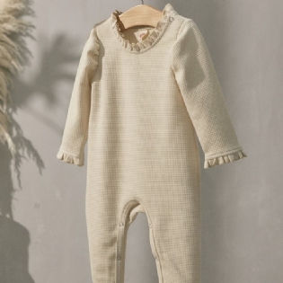 Babypiger Casual Solid Flæsende Rullebukser Langærmet Termisk Jumpsuit Børnetøj