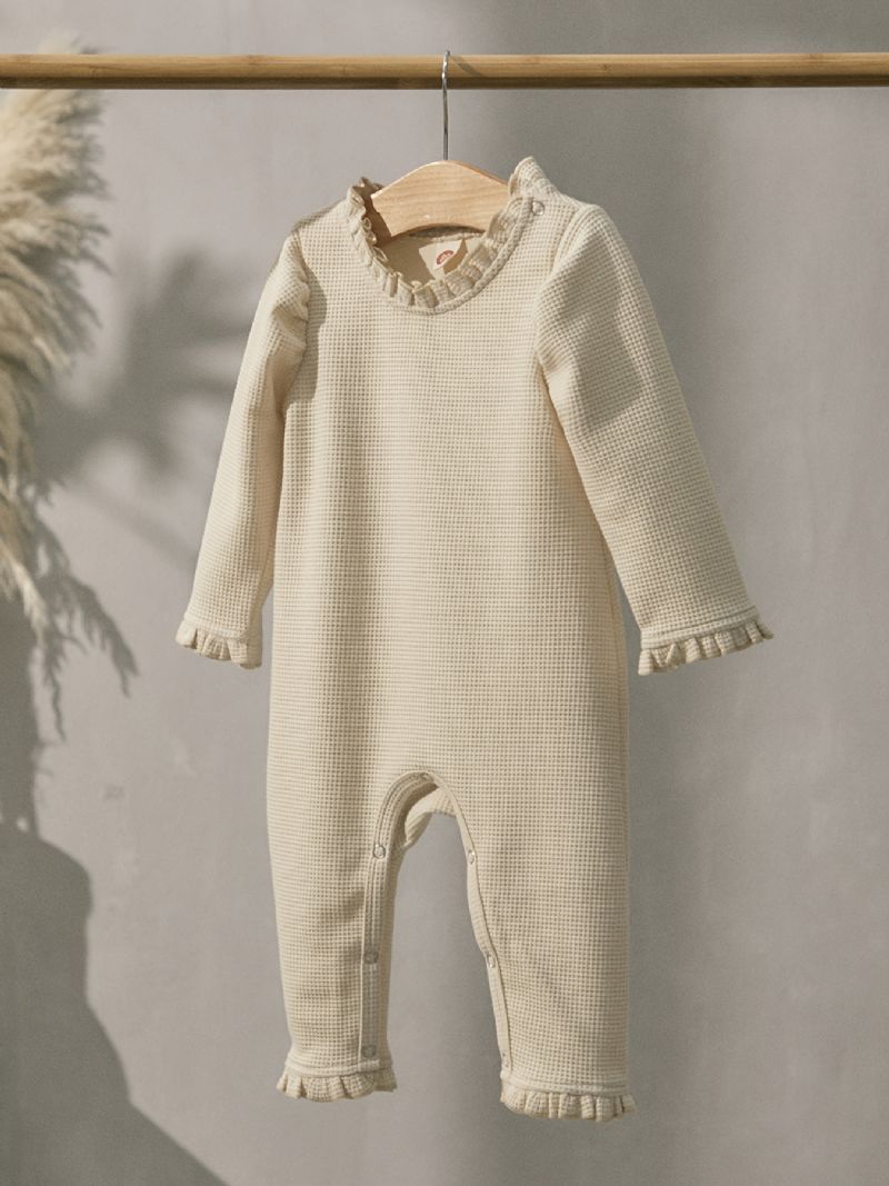 Babypiger Casual Solid Flæsende Rullebukser Langærmet Termisk Jumpsuit Børnetøj