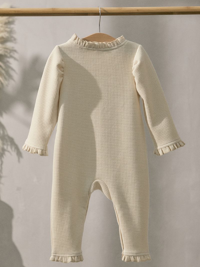 Babypiger Casual Solid Flæsende Rullebukser Langærmet Termisk Jumpsuit Børnetøj