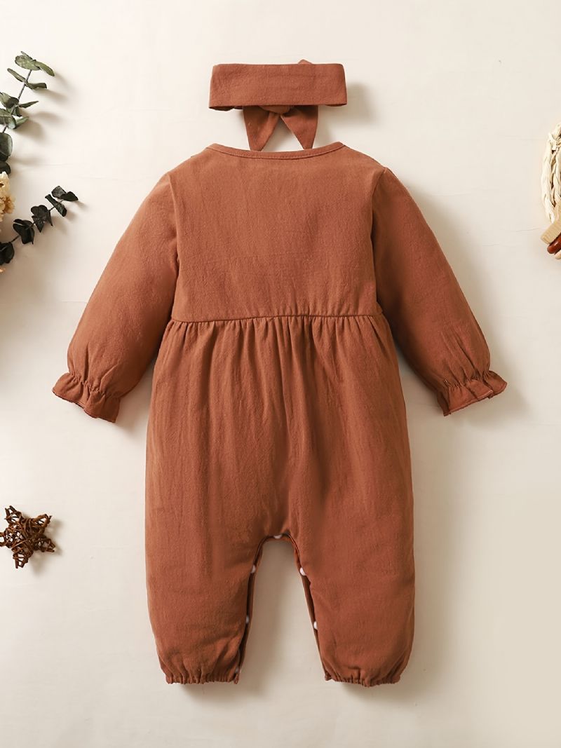 Babypiger Ensfarvet Jumpsuit Romper Med Hårbånd