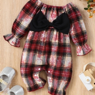 Babypiger Jumpsuit Off Shoulder Plaid Rompers Med Sløjfedekor Jul