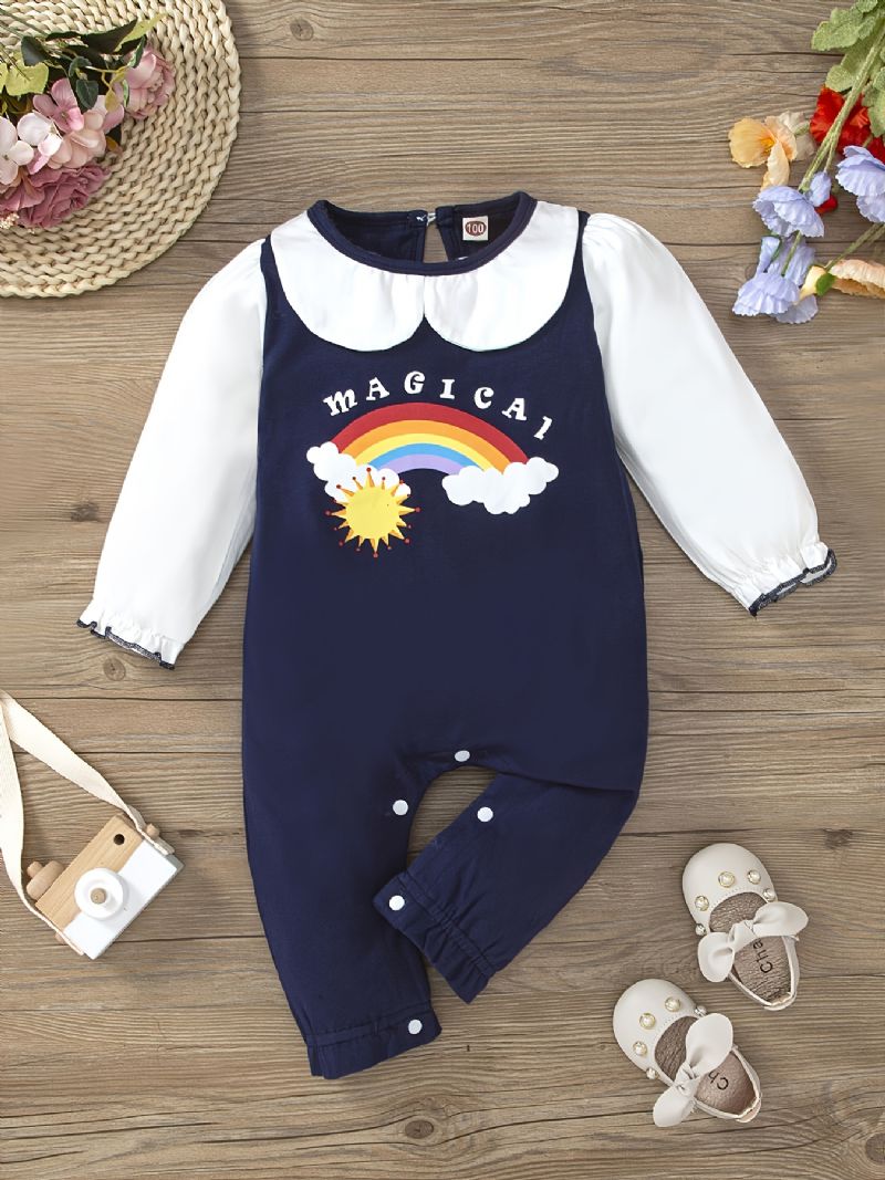 Babypiger Jumpsuit Unisex Langærmede Trøjer Med Regnbueprint Babytøj