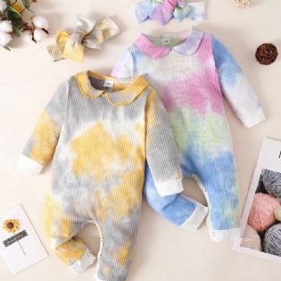 Babypiger Jumpsuits Langærmede Tie Dye Rompers & Sløjfe Pandebånd Sæt