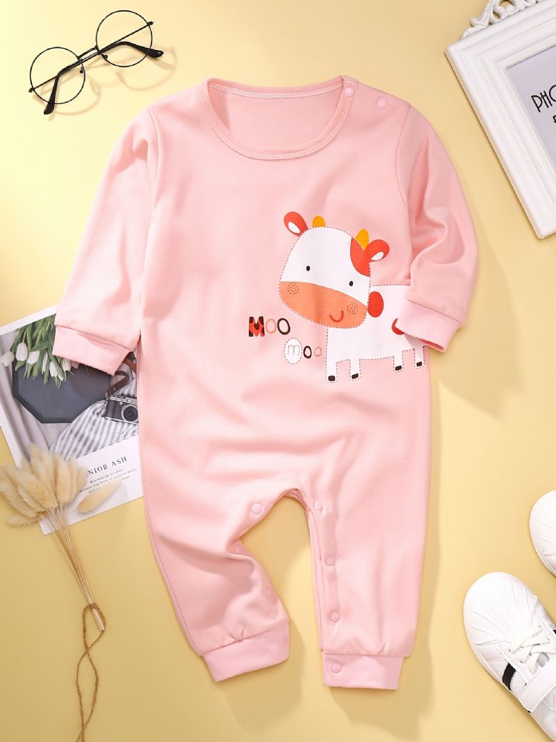 Babypiger Jumpsuits Langærmede Trøjer Med Ko Print