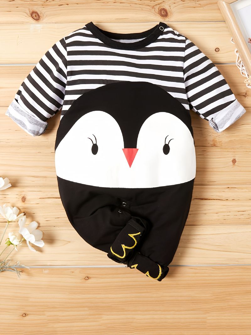 Babypiger Jumpsuits Med Tegneserie Pingvinmønster