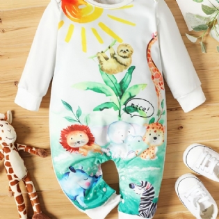 Babypiger Langærmede Jumpsuits Rompers Med Dyreprint