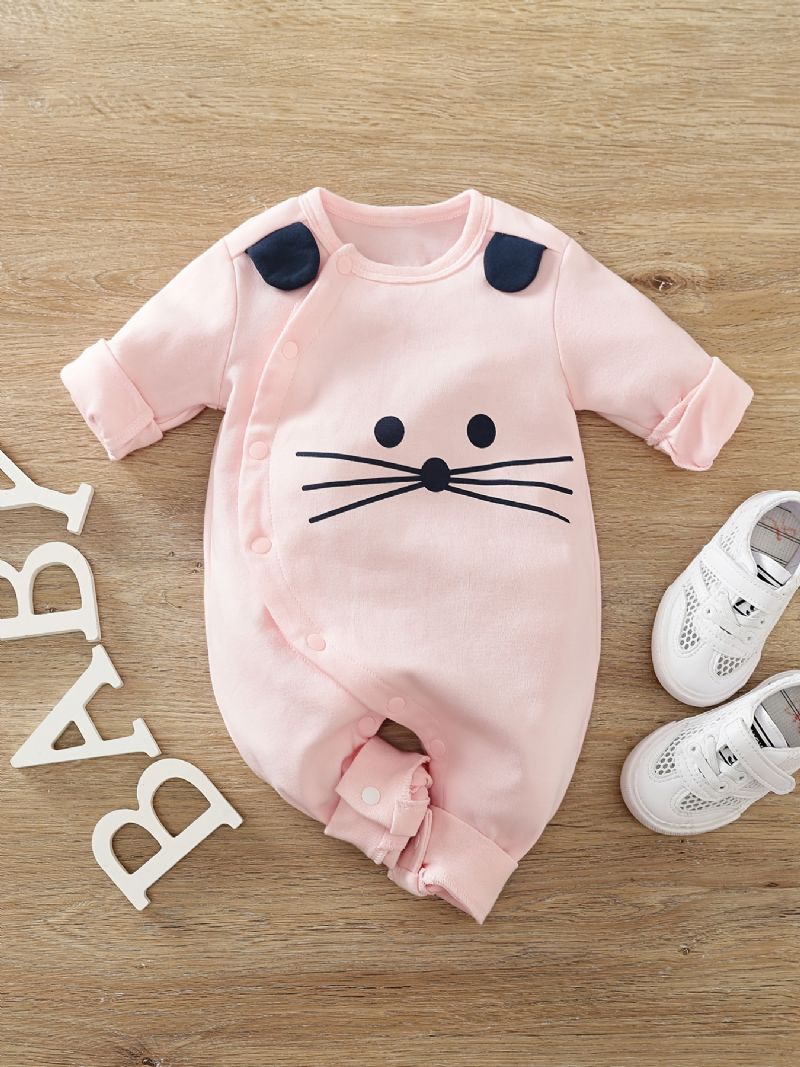 Babypiger Langærmet Jumpsuit Romper I Bomuld Med Sød Killingeprint