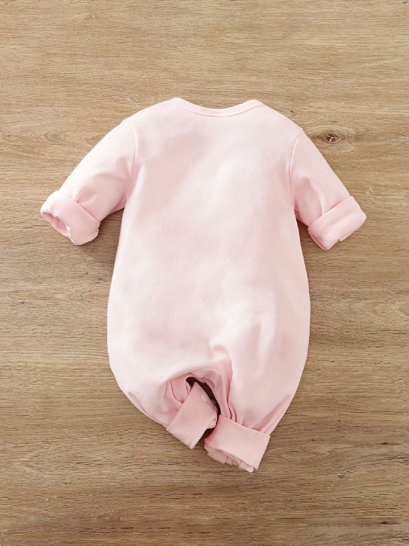 Babypiger Langærmet Jumpsuit Romper I Bomuld Med Sød Killingeprint