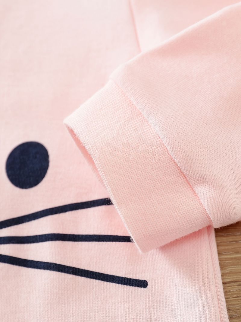 Babypiger Langærmet Jumpsuit Romper I Bomuld Med Sød Killingeprint