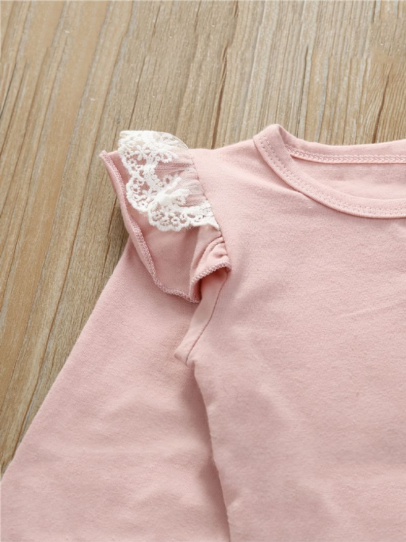 Babypiger Langærmet Romper + Legging + Pandebånd Med Snøreudsmykning Bodysuit Onesie Jumpsuit Babytøj