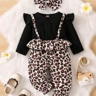 Babypiger Leopardmønster Jumpsuit Flæse Langærmet Onsie Babytøj