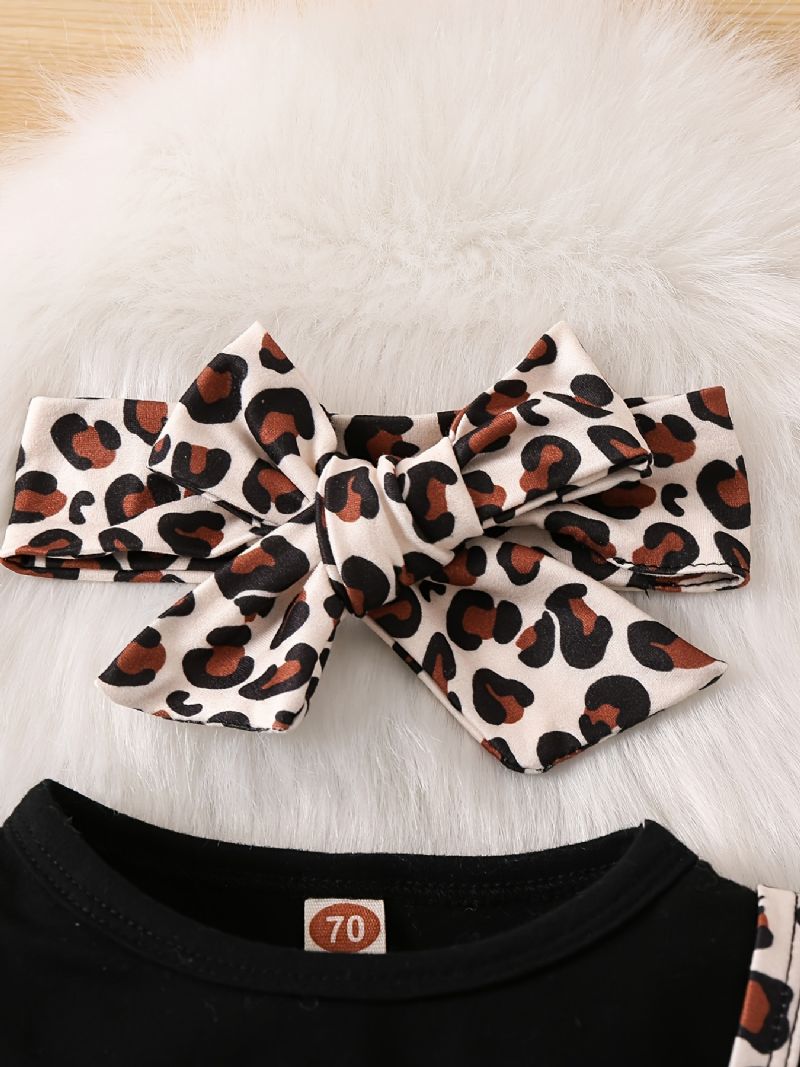 Babypiger Leopardmønster Jumpsuit Flæse Langærmet Onsie Babytøj