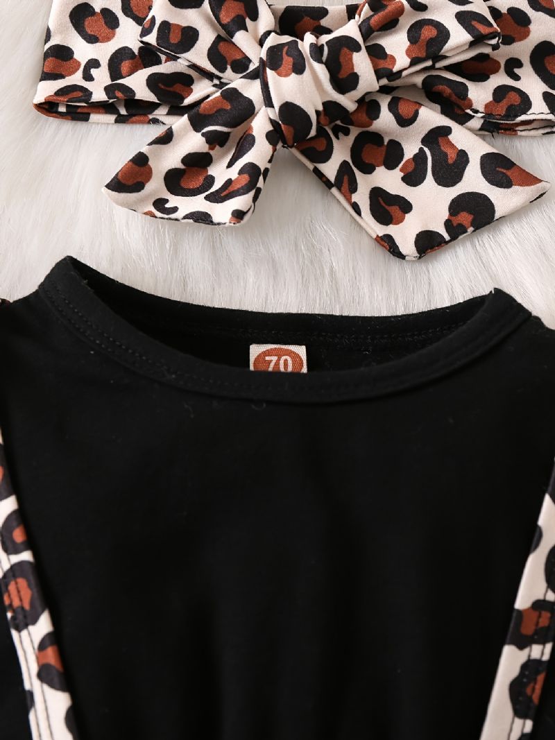 Babypiger Leopardmønster Jumpsuit Flæse Langærmet Onsie Babytøj