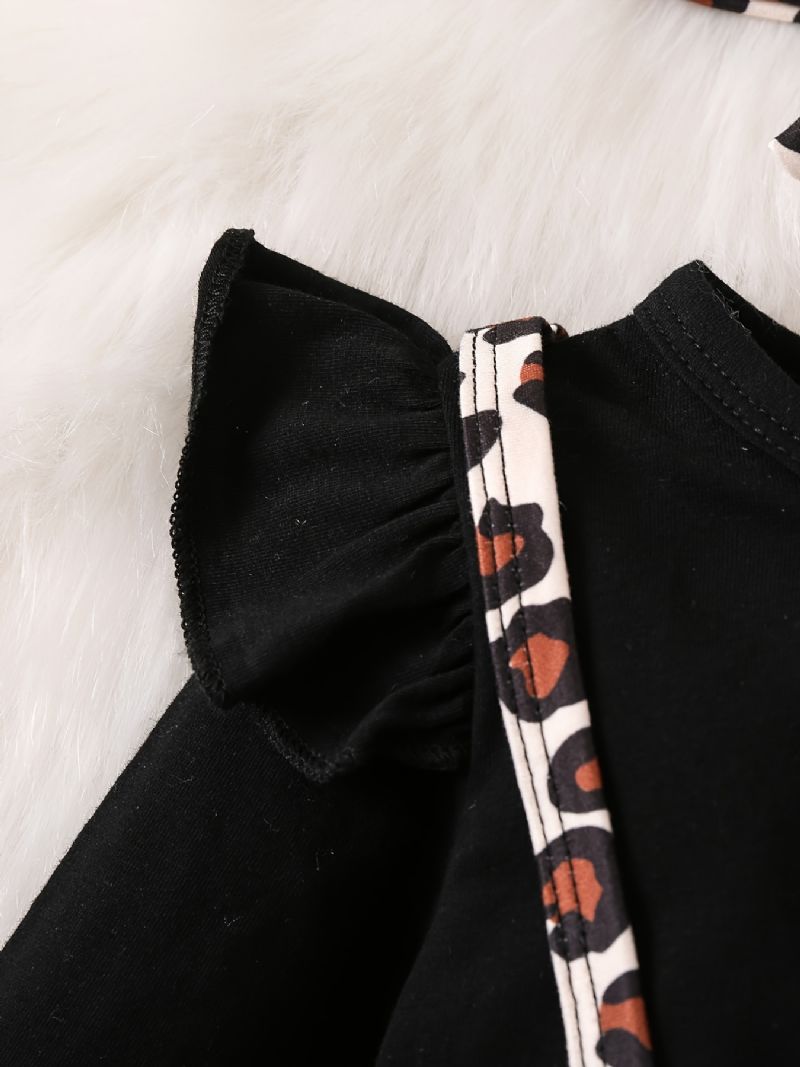 Babypiger Leopardmønster Jumpsuit Flæse Langærmet Onsie Babytøj
