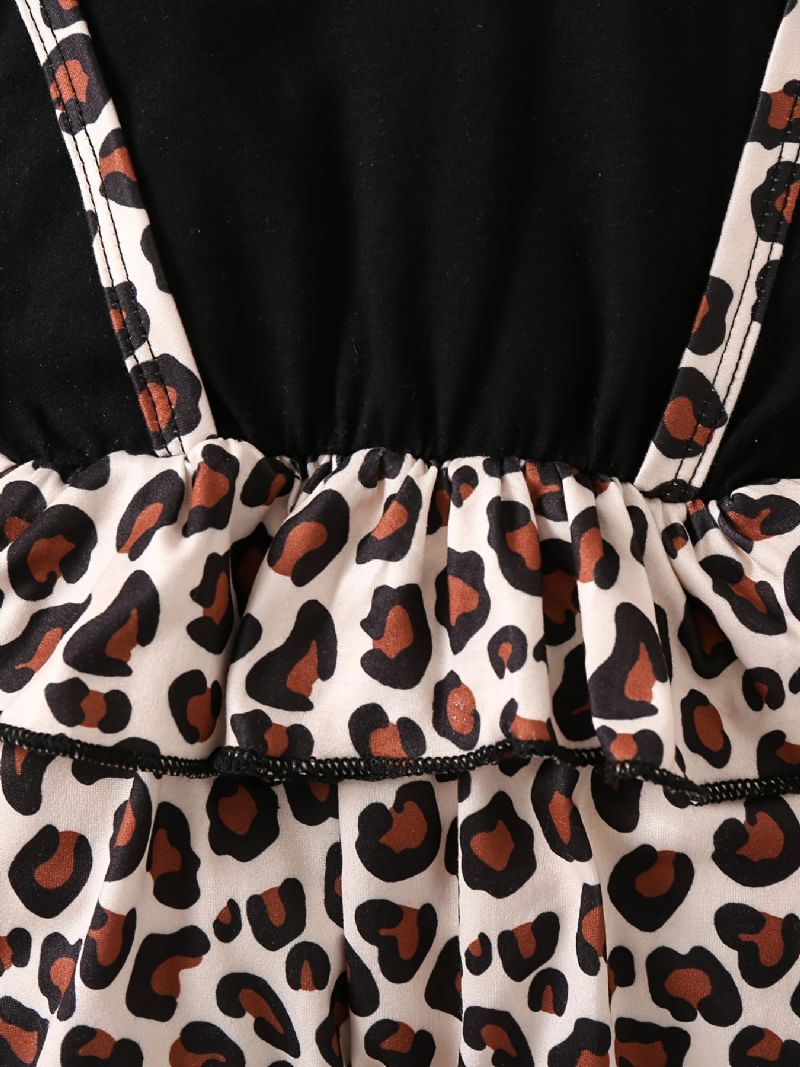 Babypiger Leopardmønster Jumpsuit Flæse Langærmet Onsie Babytøj