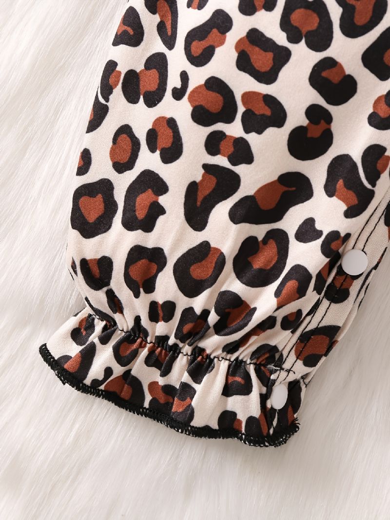 Babypiger Leopardmønster Jumpsuit Flæse Langærmet Onsie Babytøj