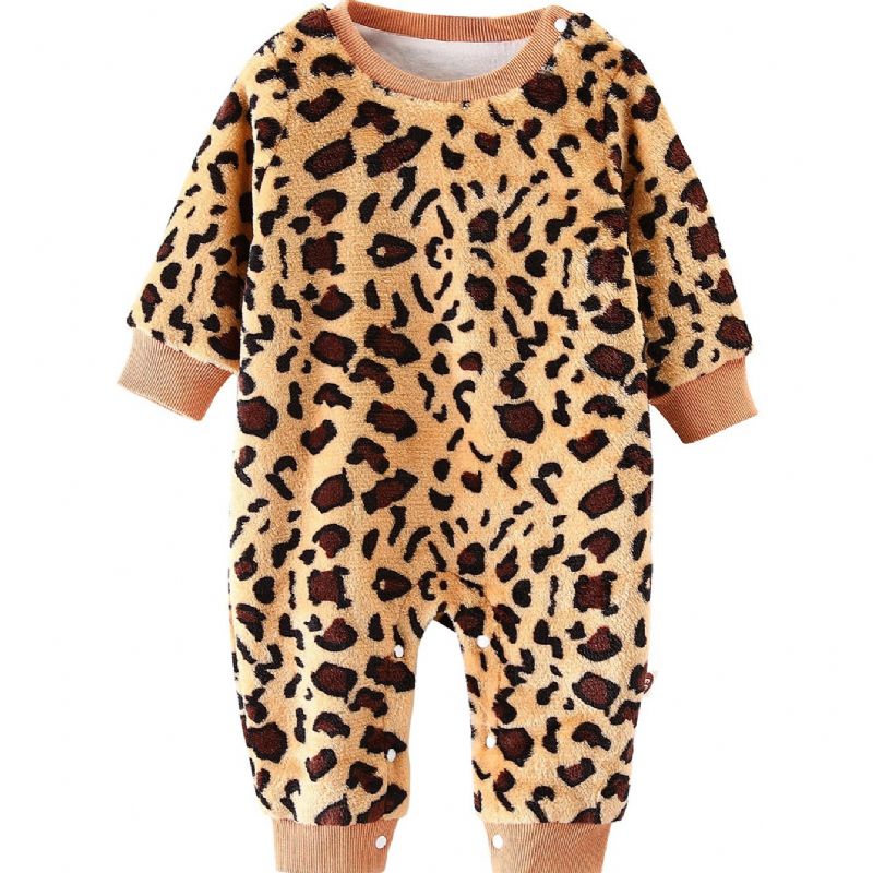 Babypiger Leopardmønster Jumpsuit Langærmet Bomuld Onsie Til Vinter Babytøj