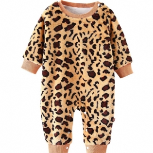 Babypiger Leopardmønster Jumpsuit Langærmet Bomuld Onsie Til Vinter Babytøj